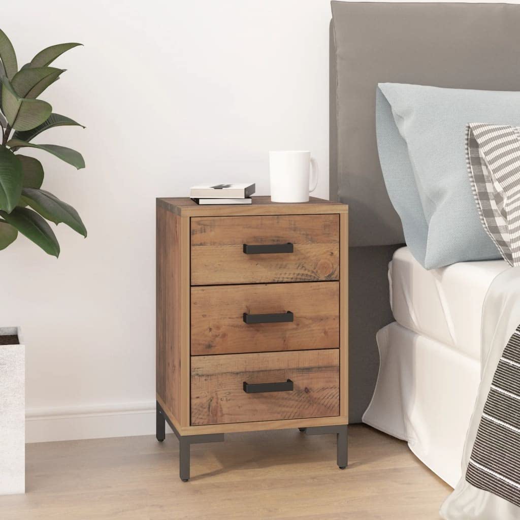 vidaXL Industrial Style Bedside Cabinet - Compact 15.7"x11.8"x21.7" Size - Solid Pinewood & Engineered Wood - Timeless Brown Finish - Vintage & Practical Addition to Bedrooms